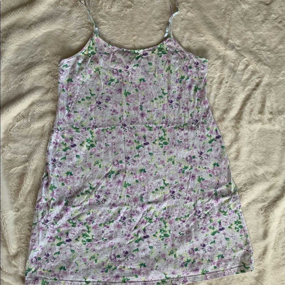 100% Cotton Y2K PINK Floral Purple Blossom Print Mini Dress Size M